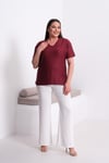 3249 Kendinden Simli Bluz Bordo