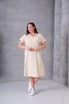 3819 Yıkamalı Kumaş Polo Yaka Elbise Krem