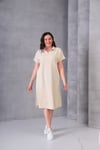 3819 Yıkamalı Kumaş Polo Yaka Elbise Krem