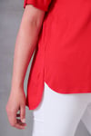 3826 Bambu Kumaş Oversize V Yaka Bluz Kırmızı