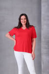 3826 Bambu Kumaş Oversize V Yaka Bluz Kırmızı