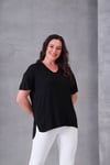 3826 Bambu Kumaş Oversize V Yaka Bluz Siyah