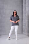 3826 Bambu Kumaş Oversize V Yaka Bluz Gri