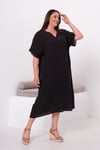 8068 Siyah Dantel Detaylı Müzmin Kumaş Oversize Elbise 