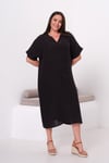 8068 Siyah Dantel Detaylı Müzmin Kumaş Oversize Elbise 