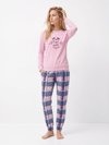 KADIN THERMAL PİJAMA TAKIMI PEMBE EKOSE DESENLİ