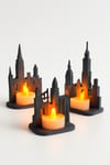 3 Adet Dekoratif Aydınlatma Mumluk Şehir Heykel Set Plastiktir. Tea Light Mum Dahildir