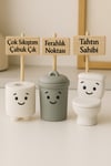 Banyo & WC Temalı Mizahi Tabelalı Biblo Seti – 3 Parça