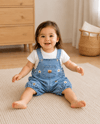 Kız Bebek Papatya Nakışlı Denim Salopet ve Pamuklu Tişört 2'li Takım 9-18 Ay