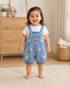 Kız Bebek Papatya Nakışlı Denim Salopet ve Pamuklu Tişört 2'li Takım 9-18 Ay