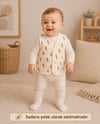 Unisex Bebek Bej Ananas Desenli Örme Yelek 6-24 Ay %100 Pamuk