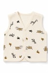 Unisex Bebek Bej Safari Desenli Örme Yelek 6-24 Ay %100 Pamuk