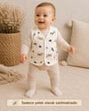 Unisex Bebek Bej Safari Desenli Örme Yelek 6-24 Ay %100 Pamuk
