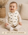 Unisex Bebek Bej Safari Desenli Örme Yelek 6-24 Ay %100 Pamuk