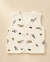 Unisex Bebek Bej Safari Desenli Örme Yelek 6-24 Ay %100 Pamuk