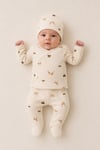 Yenidoğan Unisex Bebek Krem Desenli 7'li Hastane Çıkış Seti 0-3 Ay %100 Pamuk