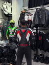 Dainese Deri Ceketi Beyaz-Kırmızı Küçük Logolu