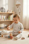 %100 Pamuk Erkek Bebek Patikli Tulum Araba ve Gökkuşağı Baskılı (0-6 Ay)