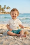 %100 Pamuk Erkek Bebek Yazlık Şortlu Takım Palmiye Baskılı Alt Üst Set
