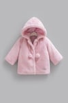 %100 Pamuk Kız Bebek Montu Kapüşonlu Ponponlu Çıtçıtlı Peluş Mont - Miniccobaby
