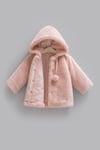 %100 Pamuk Kız Bebek Montu Kapüşonlu Ponponlu Çıtçıtlı Peluş Mont - Miniccobaby
