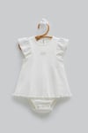 %100 Pamuklu Kız Bebek Ajurlu Jile Body Elbise Görünümlü Çıtçıtlı Bodysuit