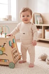 Bebek Takımı Waffle Kumaş %98 Pamuklu Ahşap Düğmeli Kanguru Cepli Unisex (1-12 Ay)