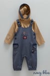 Erkek Bebek 2'li Salopet Takım %100 Pamuk Lacivert Kazayağı Desenli Kapüşonlu