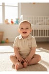 Erkek Bebek Polo Yaka Şortlu Takım Mini Boss Nakışlı (%60 PAMUK KETEN %40 PAMUK) (6 Ay - 3 Yaş)
