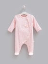 Kız Bebek %100 Pamuklu İnterlok Kumaş Tavşan İşlemeli Boydan Çıtçıtlı Patikli Tulum - Miniccobaby