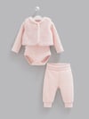 Kız Bebek 3'lü Takımı Pembe Peluş Yelekli Kapitone Altlı Uzun Kollu Body 3'lü Bebek Takımı - Miniccobaby
