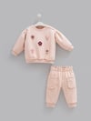 Kız Bebek Takımı Çiçek İşlemeli 3 İplik Şardonlu Pamuklu Kışlık Alt Üst Takım - Miniccobaby