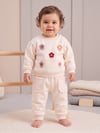 Kız Bebek Takımı Çiçek İşlemeli 3 İplik Şardonlu Pamuklu Kışlık Alt Üst Takım - Miniccobaby