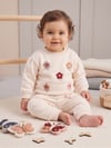 Kız Bebek Takımı Çiçek İşlemeli 3 İplik Şardonlu Pamuklu Kışlık Alt Üst Takım - Miniccobaby