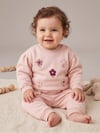 Kız Bebek Takımı Çiçek İşlemeli 3 İplik Şardonlu Pamuklu Kışlık Alt Üst Takım - Miniccobaby