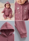 Kız Bebek Tulumu Kapüşonlu Çiçek Nakışlı 3 İplik Şardonsuz Çıtçıtlı Tulum - Miniccobaby