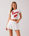 Cherry Kiraz Baskılı Crop Tişört - Beyaz