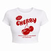 Cherry Kiraz Baskılı Crop Tişört - Beyaz