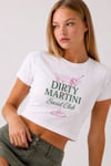 Dirty Martini Social Club Baskılı Crop Tişört - Beyaz