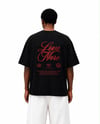 Love More Slogan Baskılı Oversize Tişört - Siyah