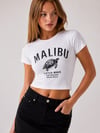 Malibu Kaplumbağa Baskılı Crop Tişört - Beyaz