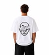 Metalik Melting Face Baskılı Drop Shoulder Oversize Tişört - Beyaz