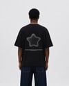 Star Baskılı Drop Shoulder Oversize Tişört - Siyah