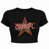 Stargirl Leopar Yıldız Baskılı Crop Tişört - Siyah