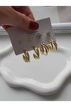 Basic gold çoklu küpe seti