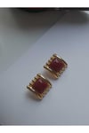 Bordo taş detaylı gold vintage küpe