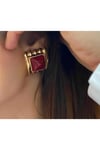 Bordo taş detaylı vintage gold küpe