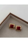 Bordo taş detaylı vintage gold küpe