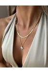 Çelik mineli gold yonca kolye