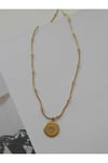 Çelik vintage göz detaylı gold kolye